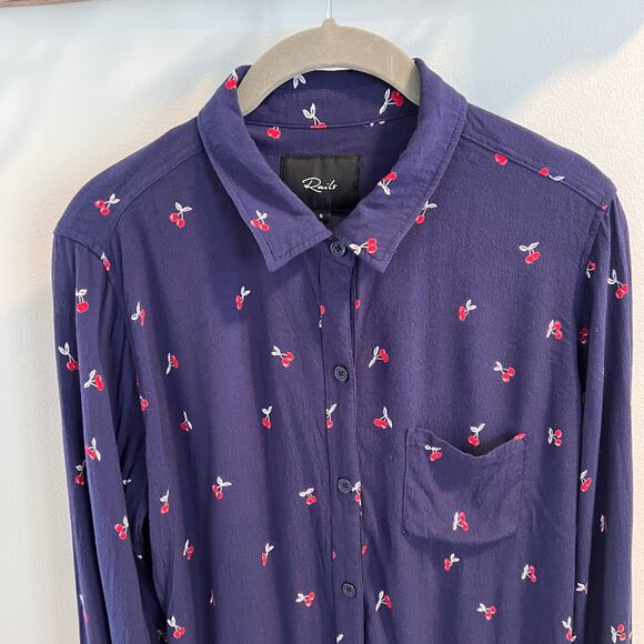 Rails Kate Navy Cherry Patterned Button Down Shirt Size S - Picture 3 of 8